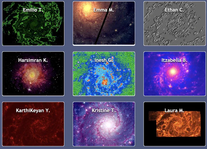 An array of Phantom Galaxy images, each uniquely processed.