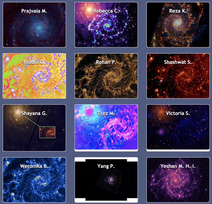 An array of Phantom Galaxy images, each uniquely processed.
