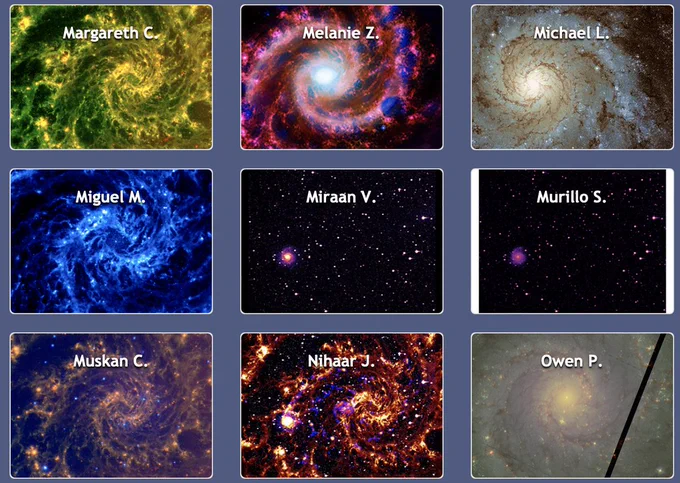 An array of Phantom Galaxy images, each uniquely processed.