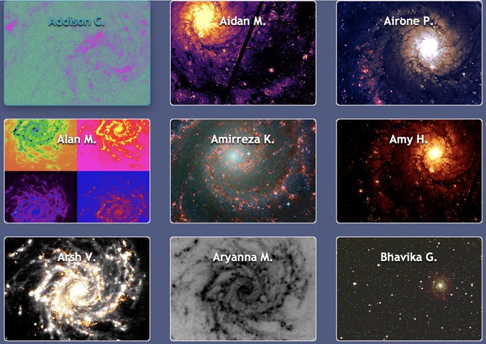 An array of Phantom Galaxy images, each uniquely processed.
