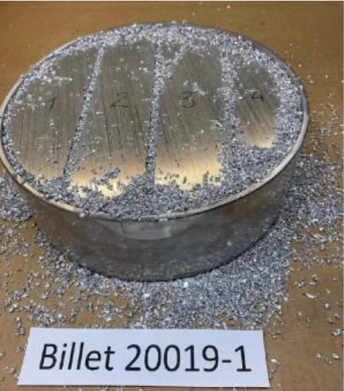 Aluminium pieces with aluminium chips between them, being joined together using 'diffusion bonding'
