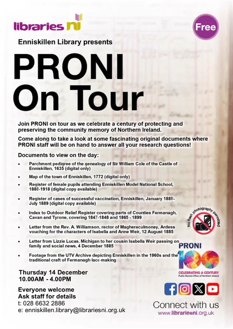 Poster advertising PRONI on tour at Enniskillen library 