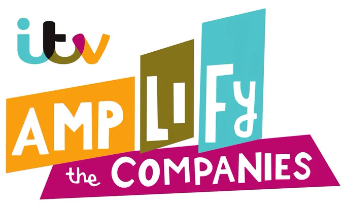 ITV Amplify: The Companies Logo in colours of mustard, forest green, turquoise and deep pink. 
