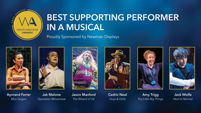 The #WOSAwards nominees for Best Supporting Performer in a Musical are…  Aynrand Ferrer for Miss Saigon, Jak Malone for Operation Mincemeat, Jason Manford for The Wizard of Oz, Cedric Neal for Guys & Dolls, Amy Trigg for The Little Big Things and Jack Wolfe for Next to Normal.
