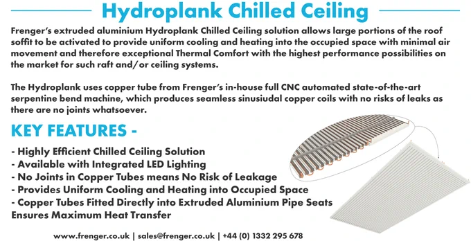 Info graphic showcasing Frenger's Hydroplank Chilled Ceiling rafts