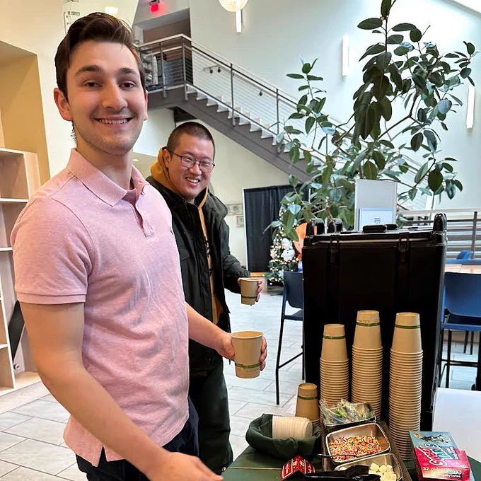 Here’s an image of students grabbing cocoa at our hot chocolate bar yesterday.