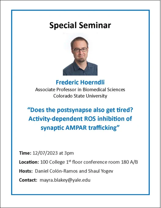 Flyer of special seminar by Frederic Hoerndli, PhD
