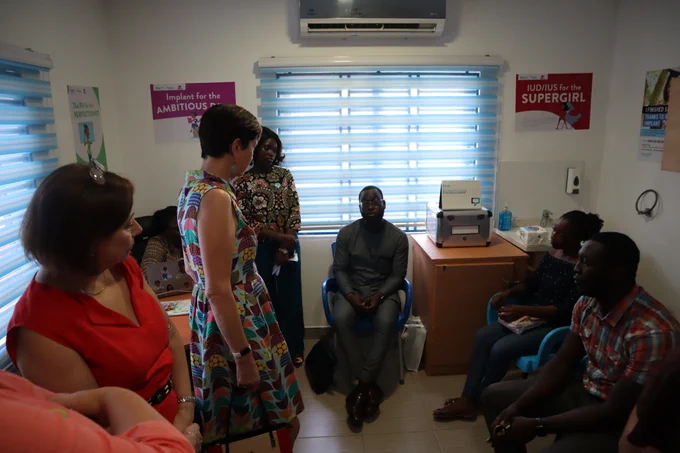 Parliamentary Secretary Damoff talking with staff of Marie Stopes Ghana.