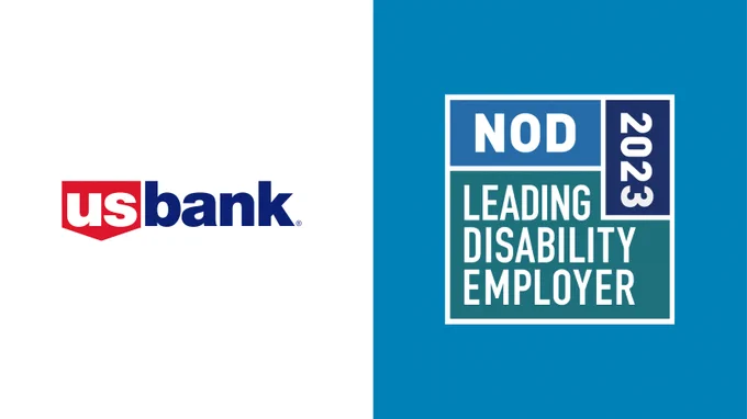 U.S. Bank company logo to the left of the NOD Leading Disability Employer Seal logo
