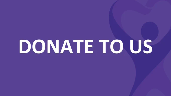 Purple banner featuring part of the Fife Health Charity logo and the words "Donate to us".