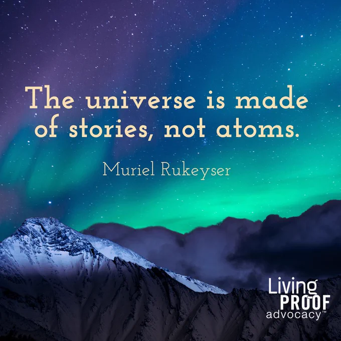 Graphic that says: The universe is made of stories, not atoms.