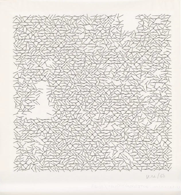 Véra Molnar, (1924-2023)
Interruptions, 1968. 
Gift of Agnes Gund. The Morgan Library & Museum, 2017.353.
© 2023 Artists Rights Society (ARS), New York / ADAGP, Paris