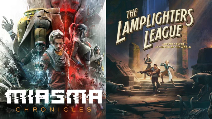 An image depicting a Miasma Chronicles and The Lamplighters League bundle. Both key arts are shown side by side