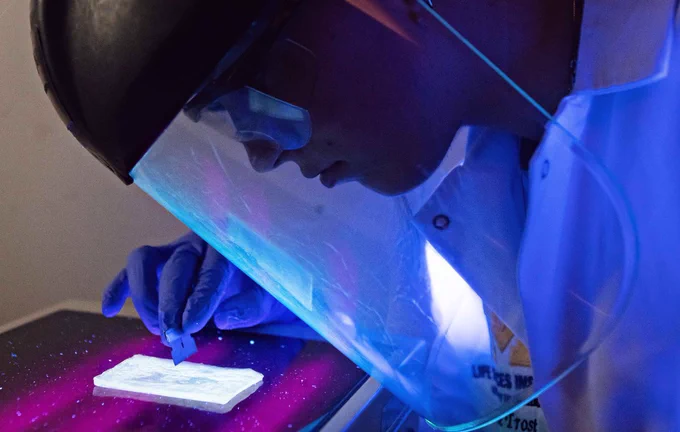 A fomer Perrigo Fellow conducting research in the lab
