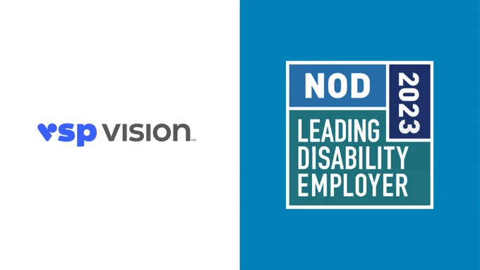 VSP Vision company logo to the left of the NOD Leading Disability Employer Seal logo