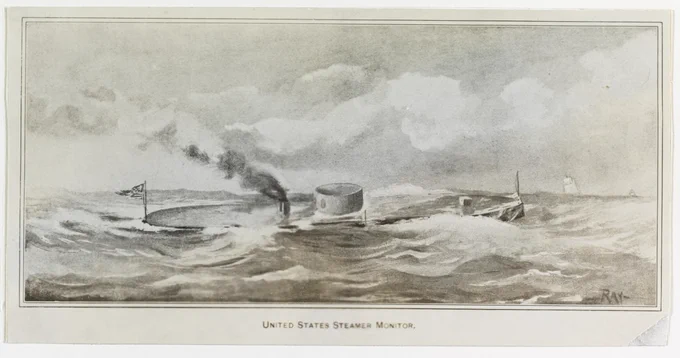 Line engraving of the uss monitor underway