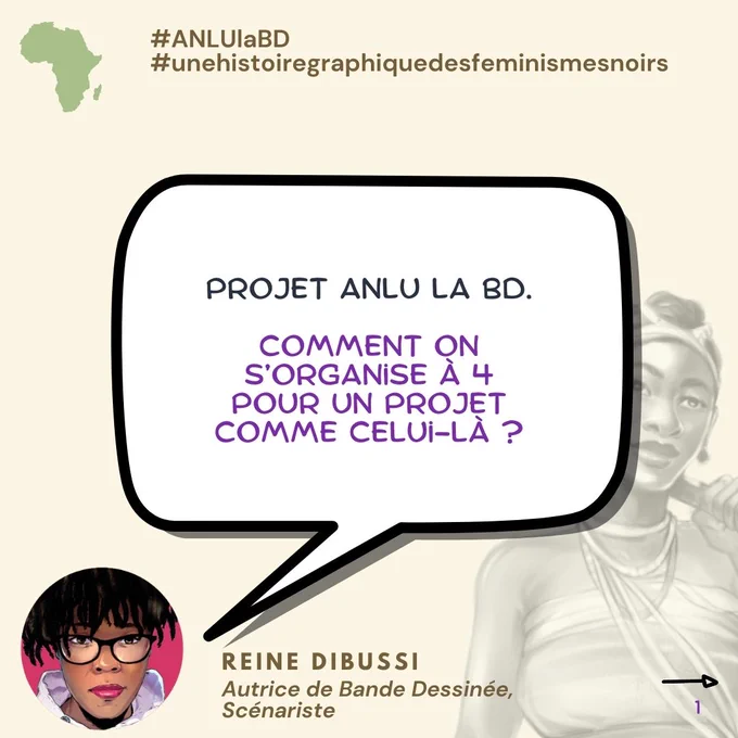 Slide 1 jaune pale avec une photo de l'avatar de Reine Dibussi et une bulle où il est écrit : Comment ont s'organise à 4 pour un projet comme celui-là?