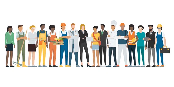 Multidiverse group of people representing a variety of careers