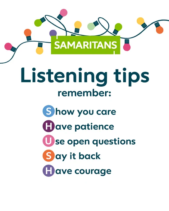Listening tips remember:

Show you care
Have patience
Use open questions
Say it back
Have courage