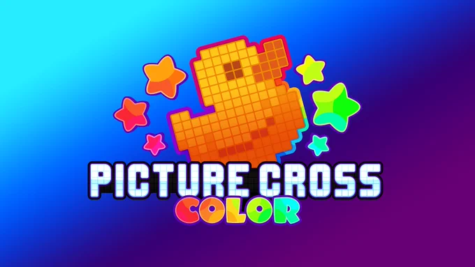 A Picture Cross Color poster, depicting a rubber duck made out of pixel tiles surrounded by multicolored stars above the game's title.