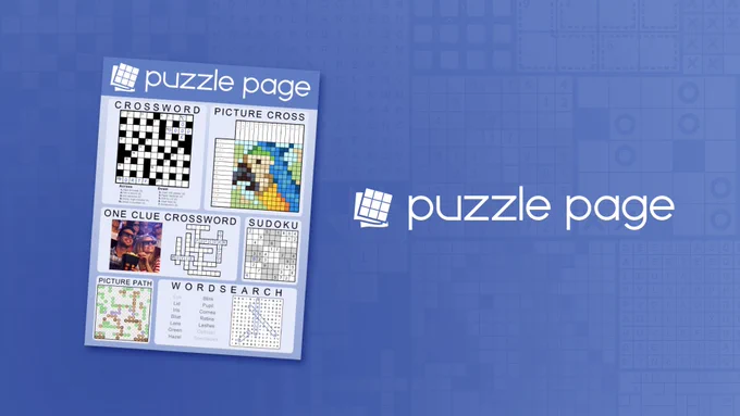 A Puzzle Page poster showing a page of newspaper puzzles and the game's logo.