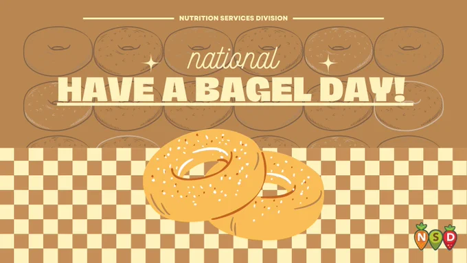 Image of says National Have a Bagel Day, with 2 whole grain bagels.  
