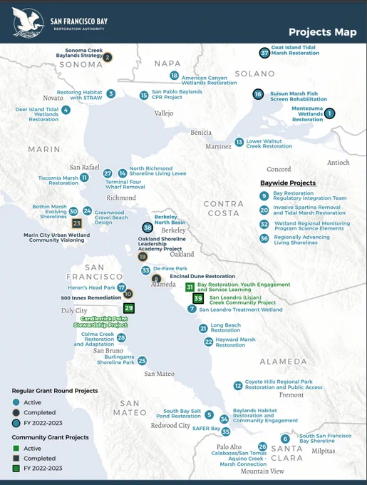 A San Francisco Bay Restoration Authority map showing project locations 