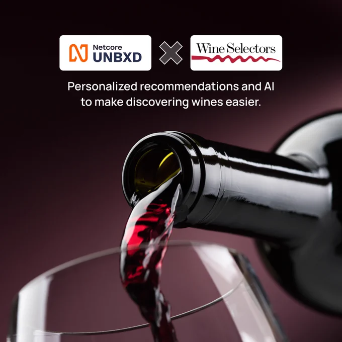 Netcore Unbxd and Wine Selectors logos - Personalized recommendations and AI to make discovering wines easier