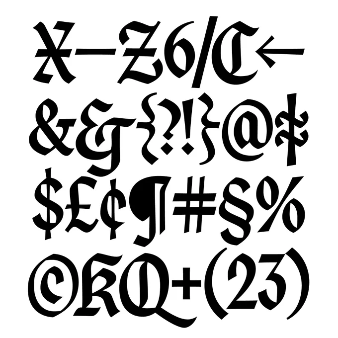 A showcase of punctuation and other random glyphs in Olde.