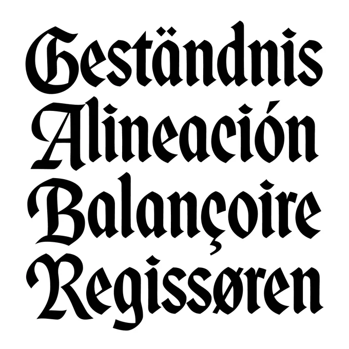 A few samples words in German, Spanish, French, and Norwegian.