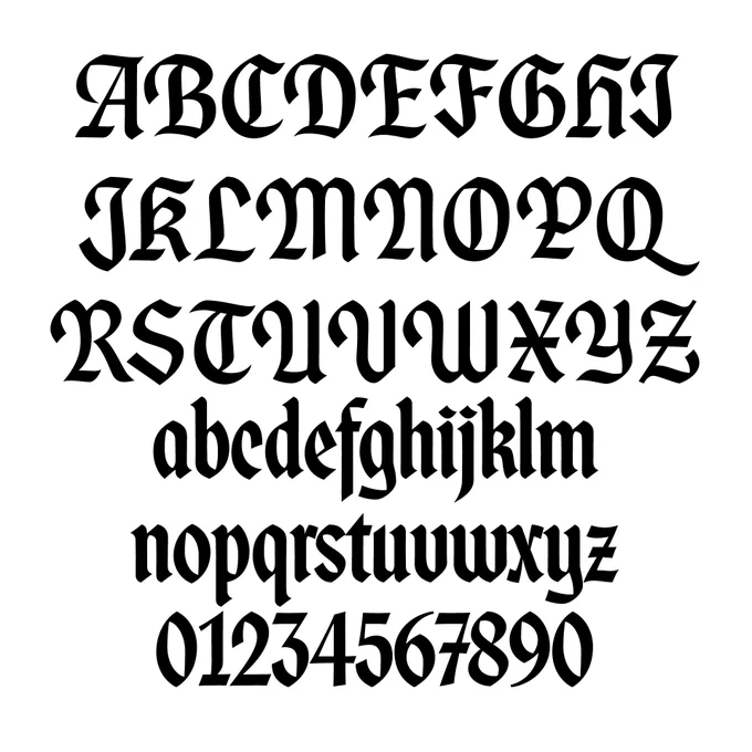 A showcase of the alphabet and figures in Olde.