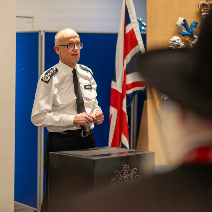 Commissioner Sir Mark Rowley delivering a speech at tonight's Hanukkah celebration in New Scotland Yard.
