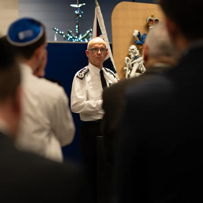 Commissioner Sir Mark Rowley delivering a speech at tonight's Hanukkah celebration in New Scotland Yard.