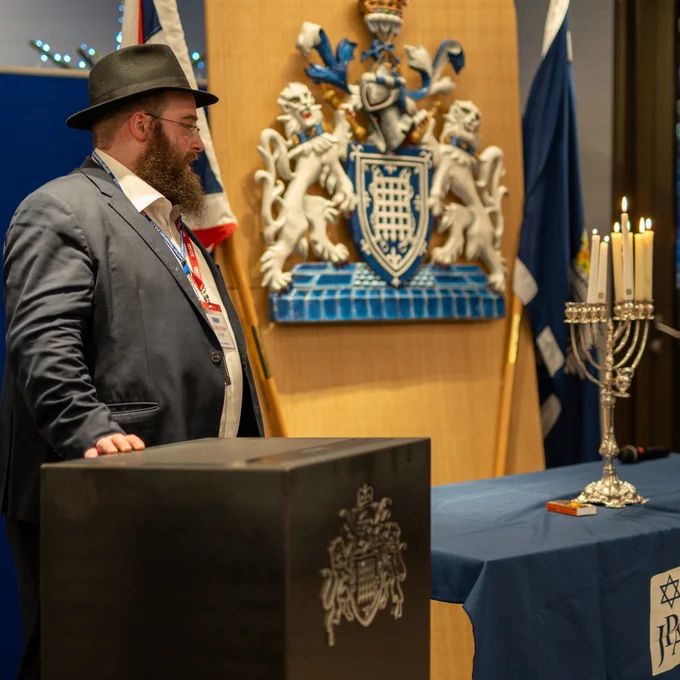 Candles lit on the Menorah.