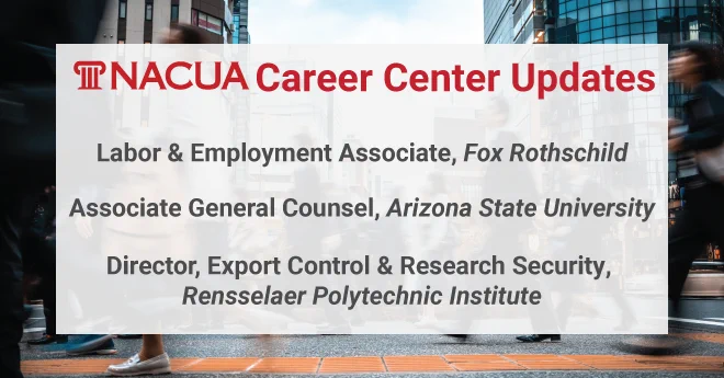 Job listings from NACUA's Career Center. Visit nacua.org's Career Center for the latest listings in higher ed law. 