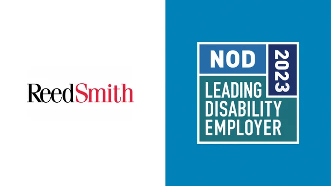 Reed Smith company logo to the left of the NOD Leading Disability Employer Seal logo
