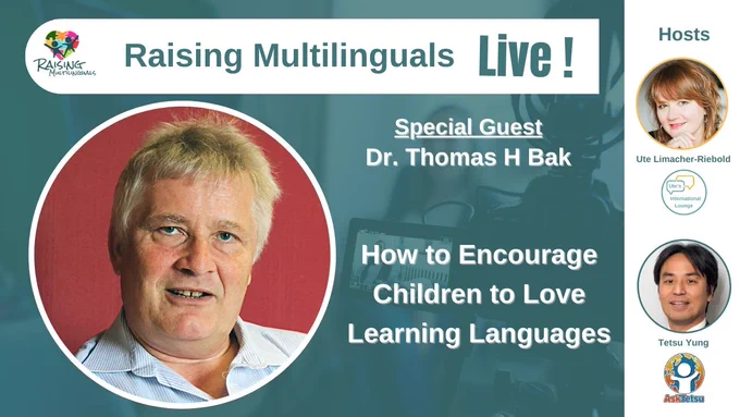 In the past decades there have been many discoveries about how the brain works throughout the lifespan, and its neuroplasticity has changed the view on lifelong learning. 

We know that we can learn languages at any stage of life. But there are several factors that influence the learning experience and outcome. What is effective for adults might not be so for children. 

What does language learning look like in the brain of a child? 
What are the relevant connections between the brain and languages we should be aware of? 

On Tuesday 19 December 2023, Dr. Thomas H Bak will share with us what "loving learning languages" means from a neuroscientific perspective, and what we need to consider if we want our children to enjoy language learning.

Come and join us on Tuesday 19 December 2023 at 1pm New York / 6pm London / 7pm Amsterdam on Facebook, YouTube and Linkedin, to find out how we can encourage our children to love learning languages – from a neurological perspective.