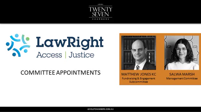 Black & white photos of Matthew Jones KC and Salwa Marsh next to a blue and green LawRight logo.