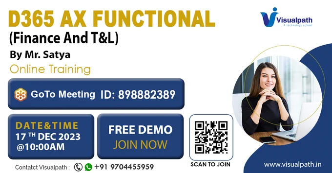 ✍️Join Now: https://bit.ly/47VxNkA
👉Attend Online Free Demo on D365 Functional Finance(T&L) by Mr. Satya
📅Demo on: 17th December (Sunday) @ 10:00 AM IST
📲Contact us:  91 9704455959.
📩Join us on Telegram: https://t.me/ bEu9LVFFlh5iOTA9
📩Join us on WhatsApp: https://bit.ly/47eayBz
🌐Visit: https://www.visualpath.in/ms-dynamics-operations-trade-and-logistics-course.html
#axfunctional #D365 #axfunctionald365 #TradeTools #finance #functional #Dynamics365 #Microsoft #microsoft365  #visualpathedu #FreeDemo #axfunctionald365finance #tradeandlogistics #axfunctionaltraining  #OnlineDemo #softwaretraininginstitute #trades #trendingcourses