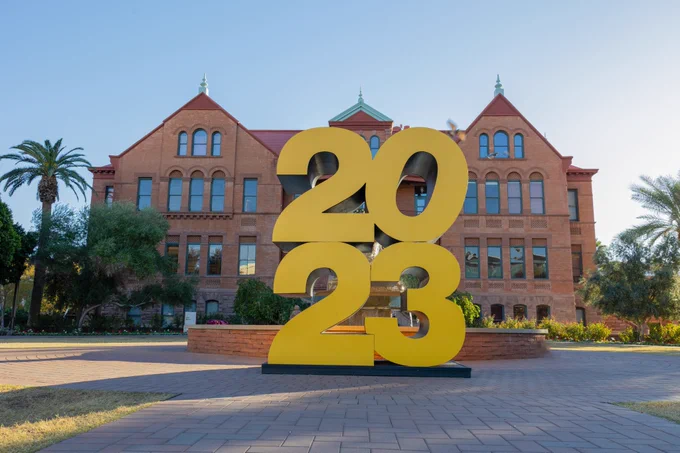 2023 sculpture in front of Old Main on the ASU Tempe campus.