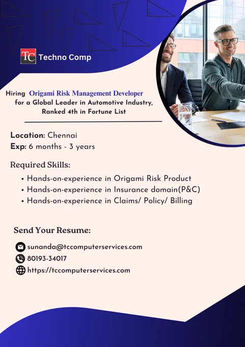  Urgent & Exciting Requirement on Origami Risk Management in Chennai
