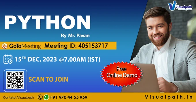 ✍️Join Now: https://bit.ly/3GZLWSh
👉Attend Online Free Demo on Python by Mr. Pavan
📅Demo on: 15th December @ 7:00 AM IST
📲Contact us:  91 9704455959.
📩Join us on Telegram: https://t.me/ bEu9LVFFlh5iOTA9
📩Join us on WhatsApp: https://bit.ly/47eayBz
🌐Visit: https://www.visualpath.in/Python-Training-in-Hyderabad.html
#python #visualpathedu #django #freedemo #pythontraining #onlinetraining #pythononlinedemo #MongoDB #trendingcourses #ReactJS #fullstack #AngularJS #PythonDemo