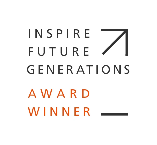 Black and orange text that reads: "Inspire Future Generations Award Winner"