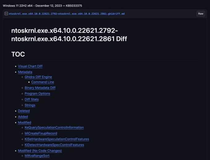 Windows 11 22H2 x64 - December 12, 2023 — KB5033375 ghidriff diff