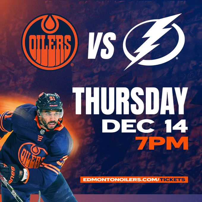 Oilers vs. Tampa Bay Lightning game creative for tomorrow night at 7pm/ 