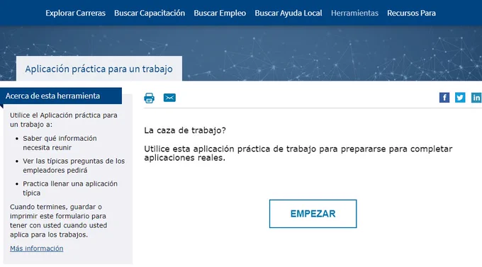 CareerOneStop webpage screenshot translated in Spanish