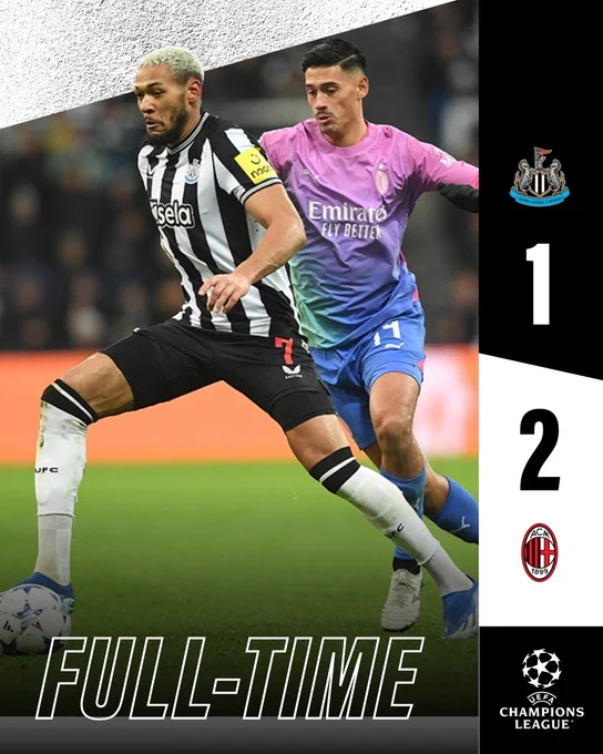 Full-Time | Newcastle United 1 AC Milan 2