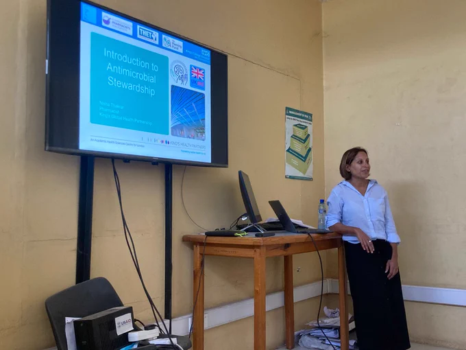 Our Pharmacy Volunteer, Nisha delivers training on the importance of Antimicrobial Stewardship (AMS) in the fight against antimicrobial resistance - to 10 AMS Champions, health workers from Ndola Teaching Hospital and Arthur Davison Children's Hospital, Zambia