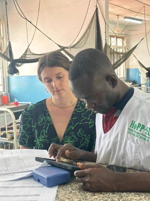 Pharmacy Volunteer, Gabby supporting Antimicrobial Stewardship Champions to pilot the GPPS survey, to understand antimicrobial use in Sierra Leone's hospitals