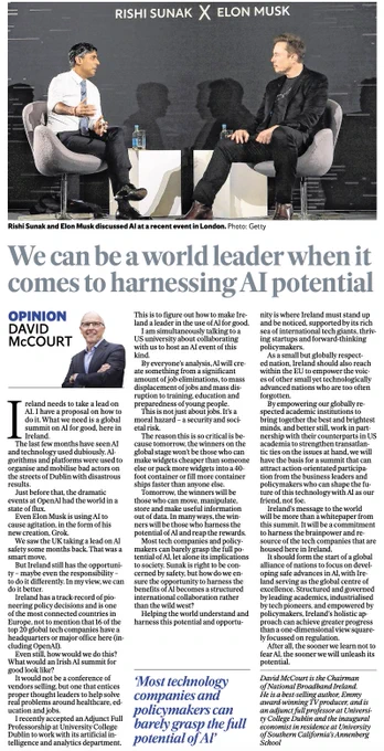 David McCourt argues Ireland should be a world leader in harnessing the potential of Artificial Intelligence 